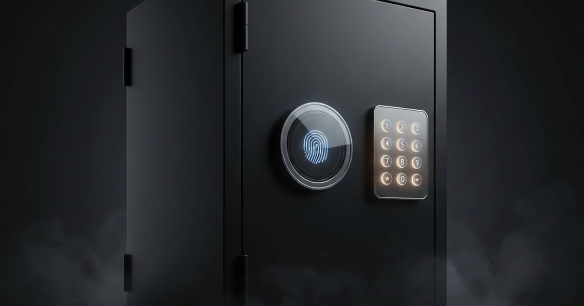 A matte-black gun safe with a fingerprint sensor and a backlit keypad